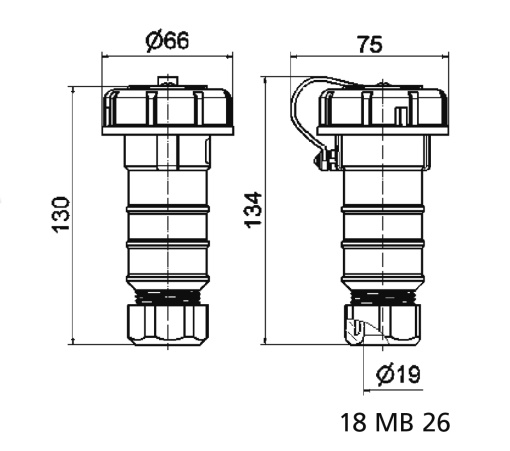 Domestic connector 16A 3p 250V IP68