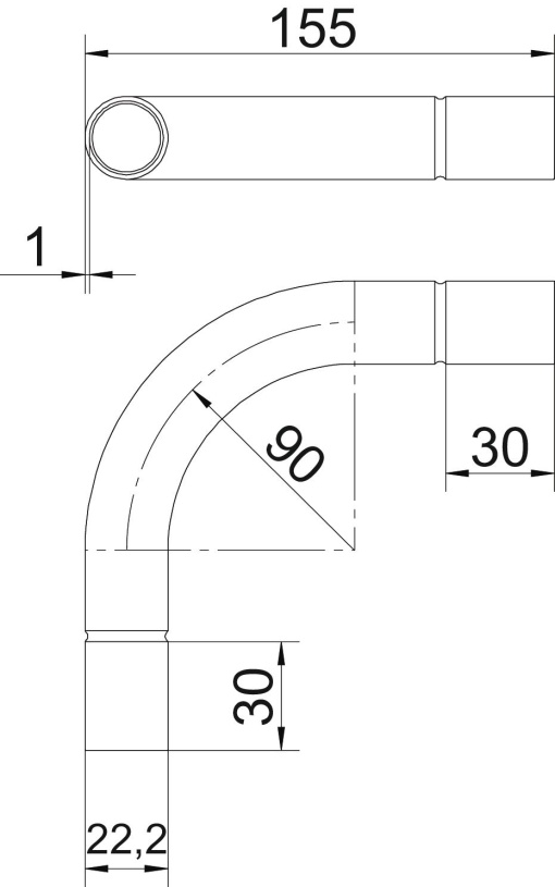 Ângulo de aço inox sem rosca Ø20mm Aço inoxidável A4 1.4571 brilhante, pós-tratamento