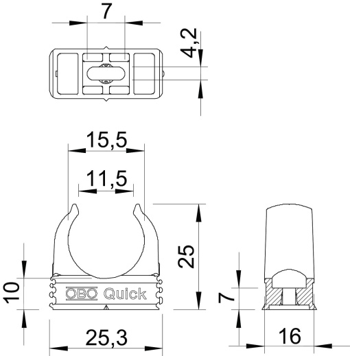 Abraçadeira OBO-Quick M16 Polipropileno cinzento claro RAL 7035