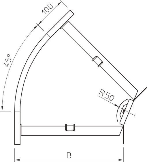 Ângulo 45 horizontal, com uniões curvas 60x300 Aço galvanizado pelo método Sendzimir