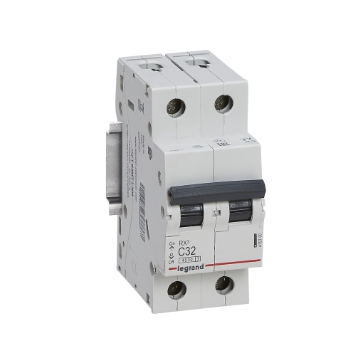 RX3 Disjuntor bipolar 2P-32A 230400V - Curva C -Poder de corte 4,5kA - 2 mód