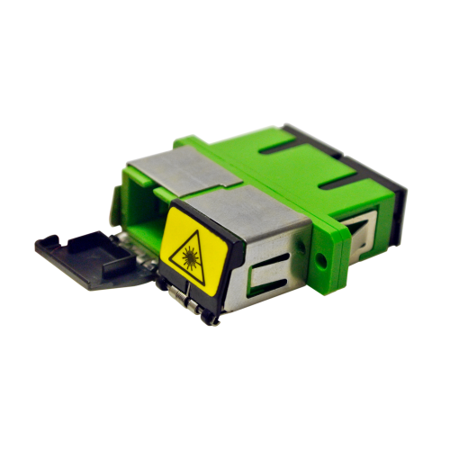 Adaptador Óptico SC Fêmea  SC Fêmea Duplex Monomodo SM, com Tampa de Autobloqueio, Verde